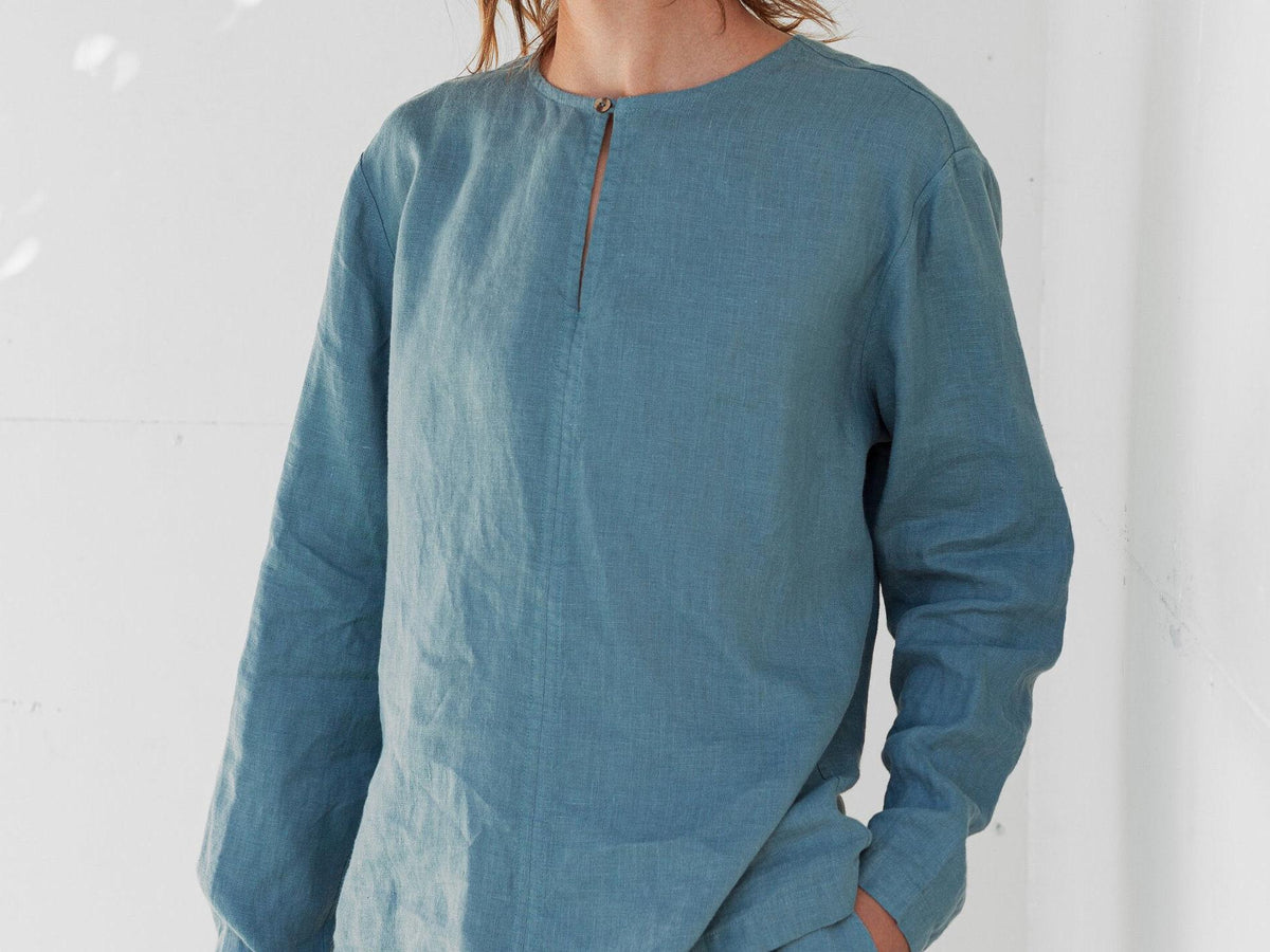 Jasper Teal Linen Shirt — view 2
