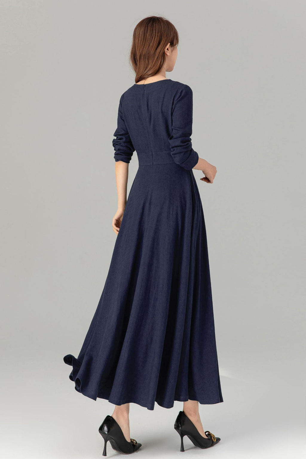 Tilly Navy Linen Swing Maxi Dress — view 6