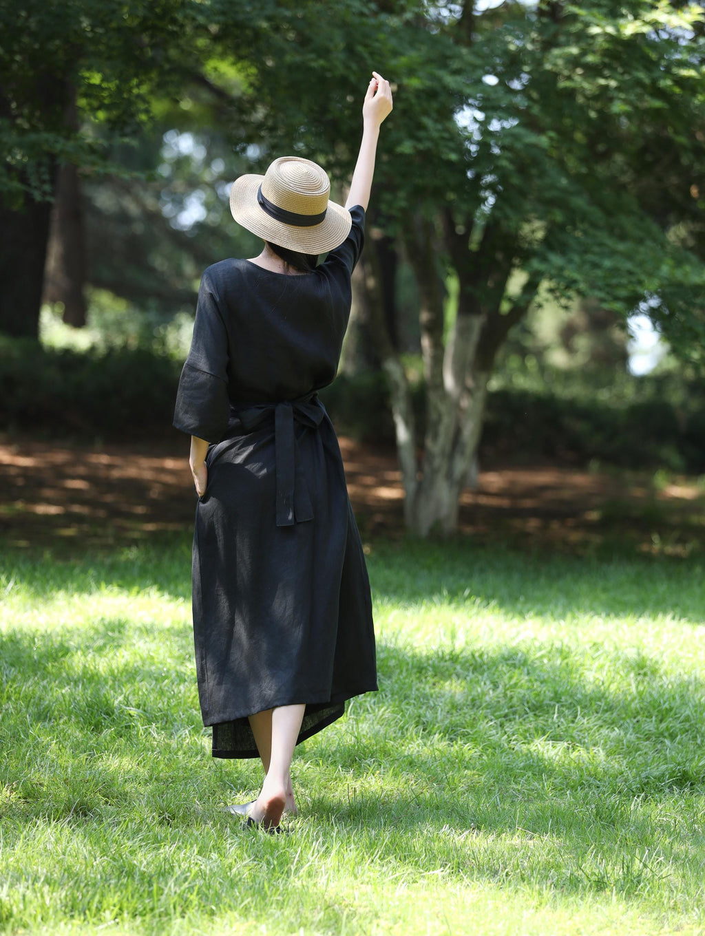 Lila Black Linen Wrap Maxi Dress — view 6