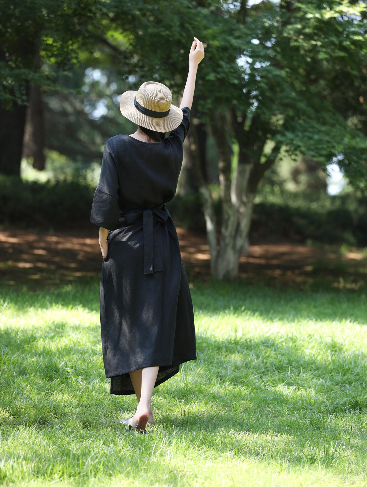 Lila Black Linen Wrap Maxi Dress — view 6