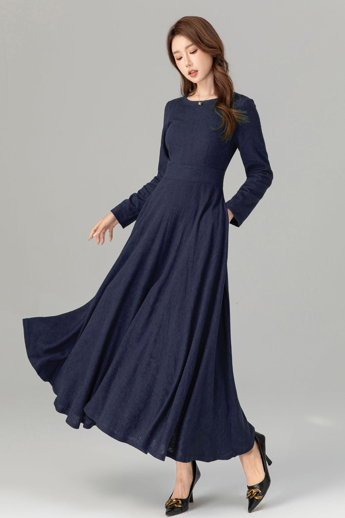 Tilly Navy Linen Swing Maxi Dress — Wakefield's
