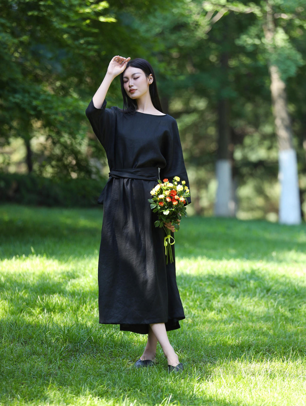 Lila Black Linen Wrap Maxi Dress — view 4