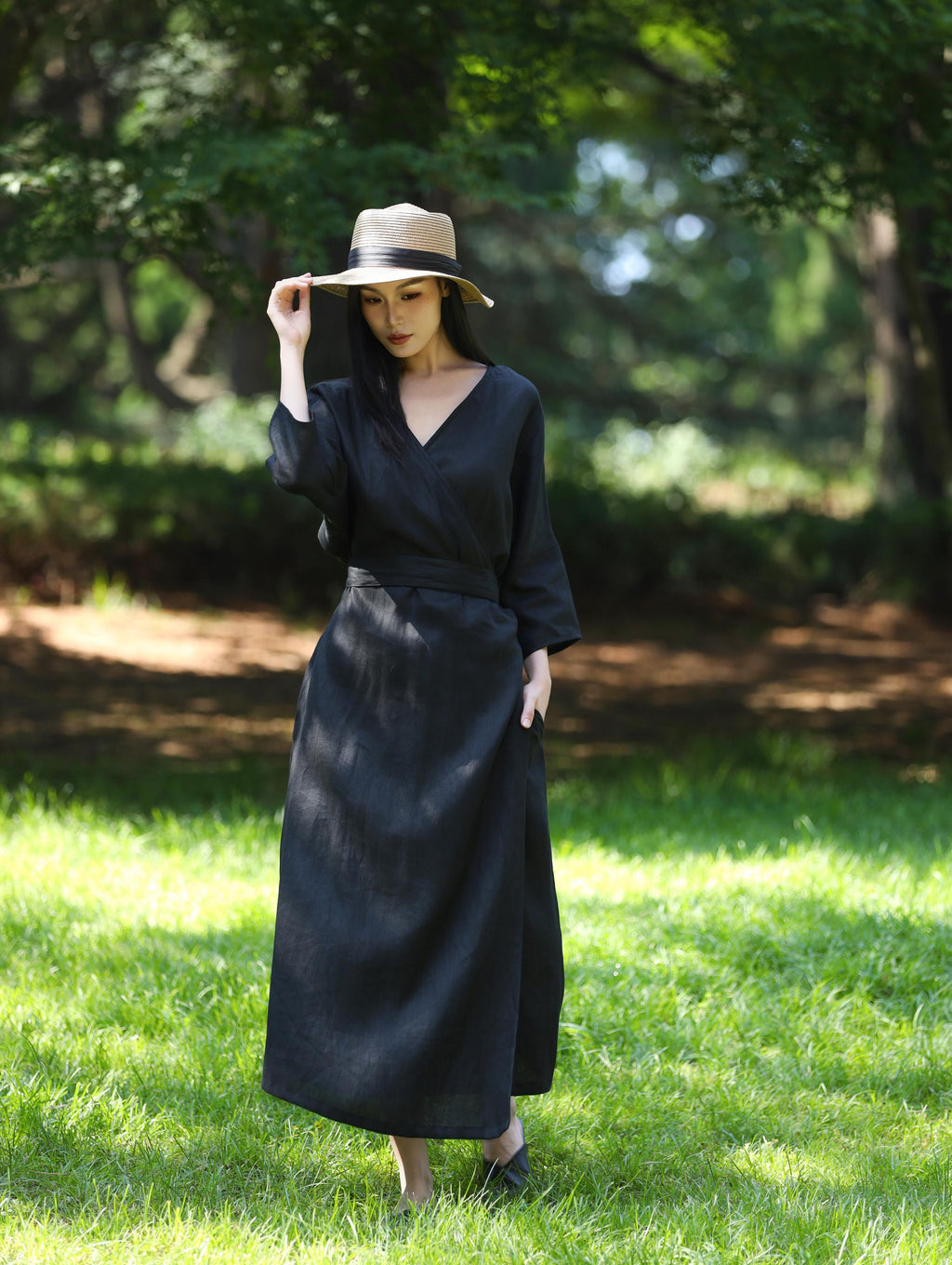 Lila Black Linen Wrap Maxi Dress — Wakefield's