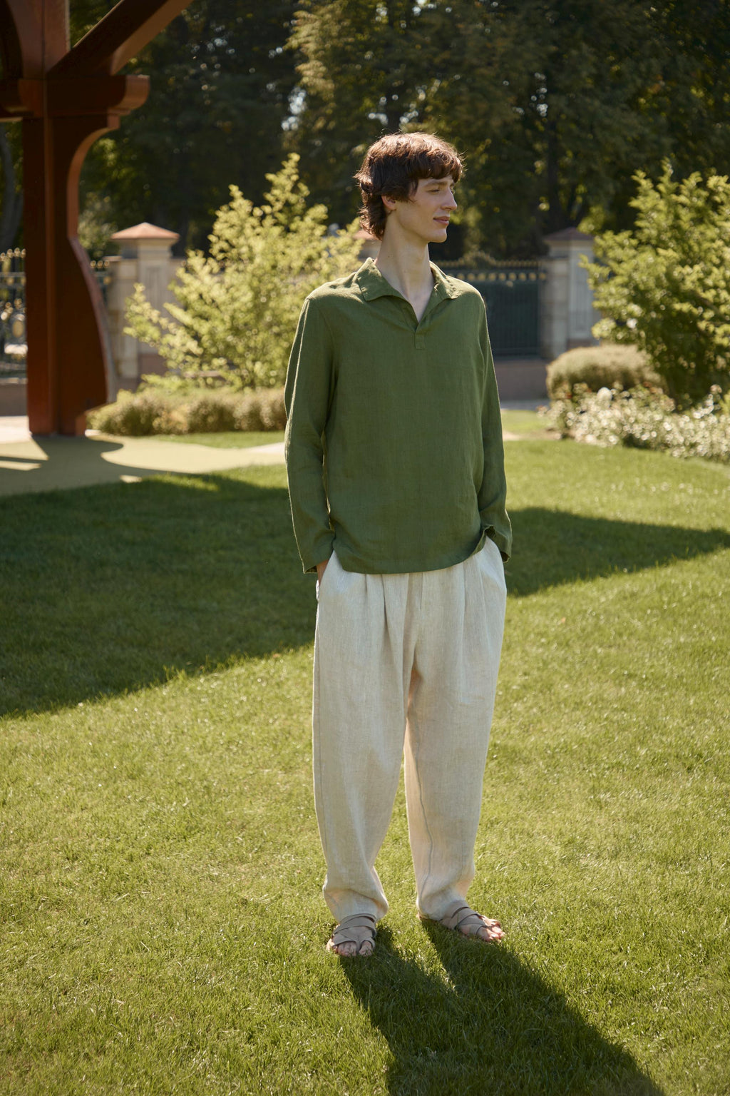Theo Olive Linen Shirt — view 3
