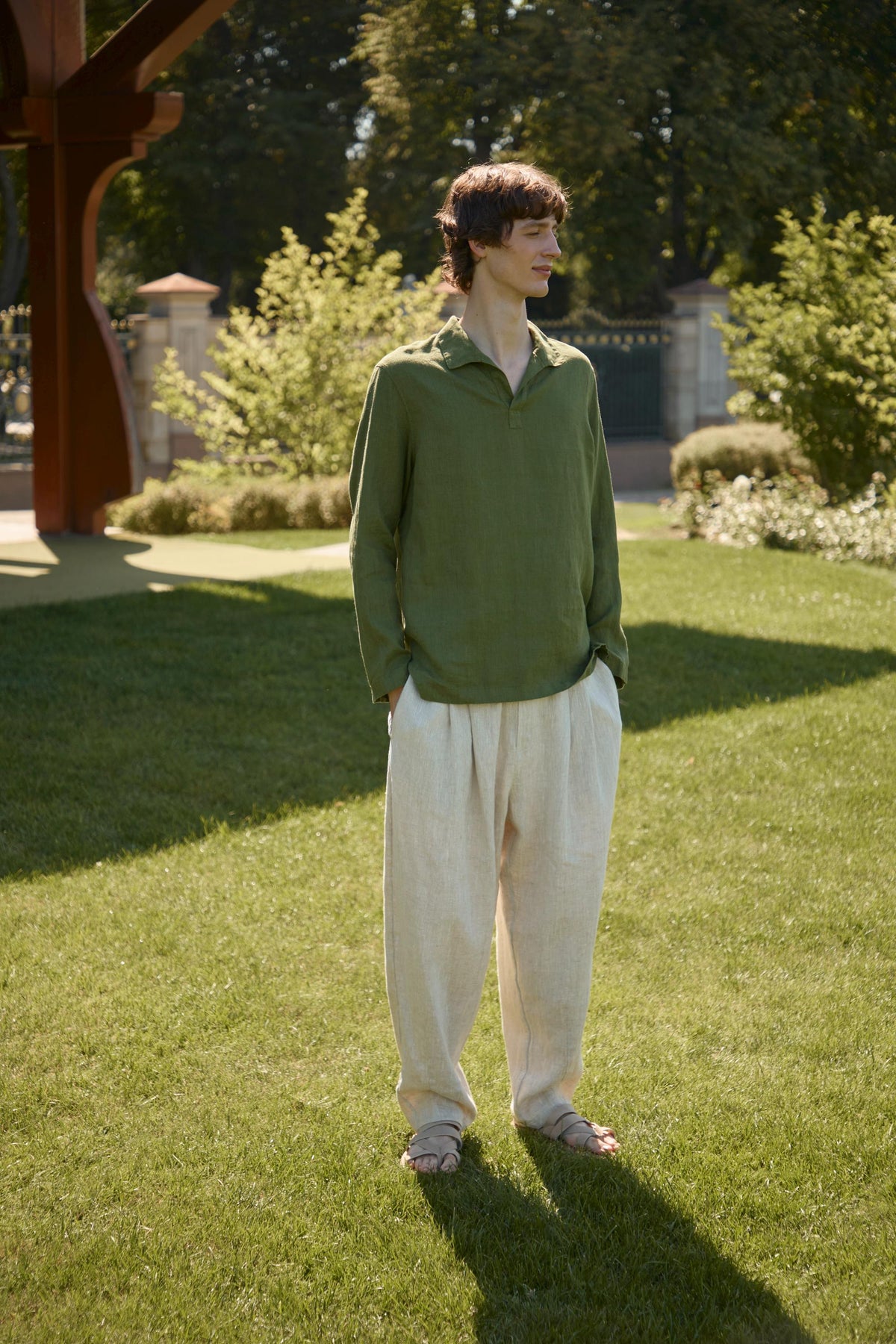 Theo Olive Linen Shirt — view 3