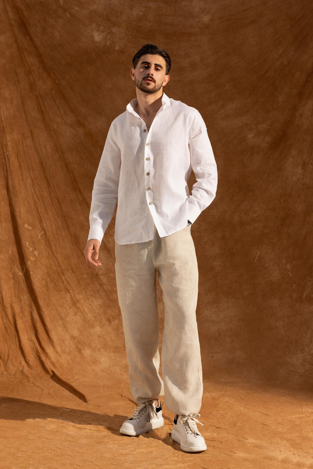 Reid White Linen Button-Down Shirt — view 4