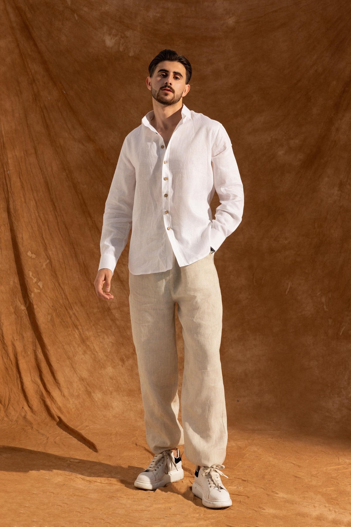 Reid White Linen Button-Down Shirt — view 4