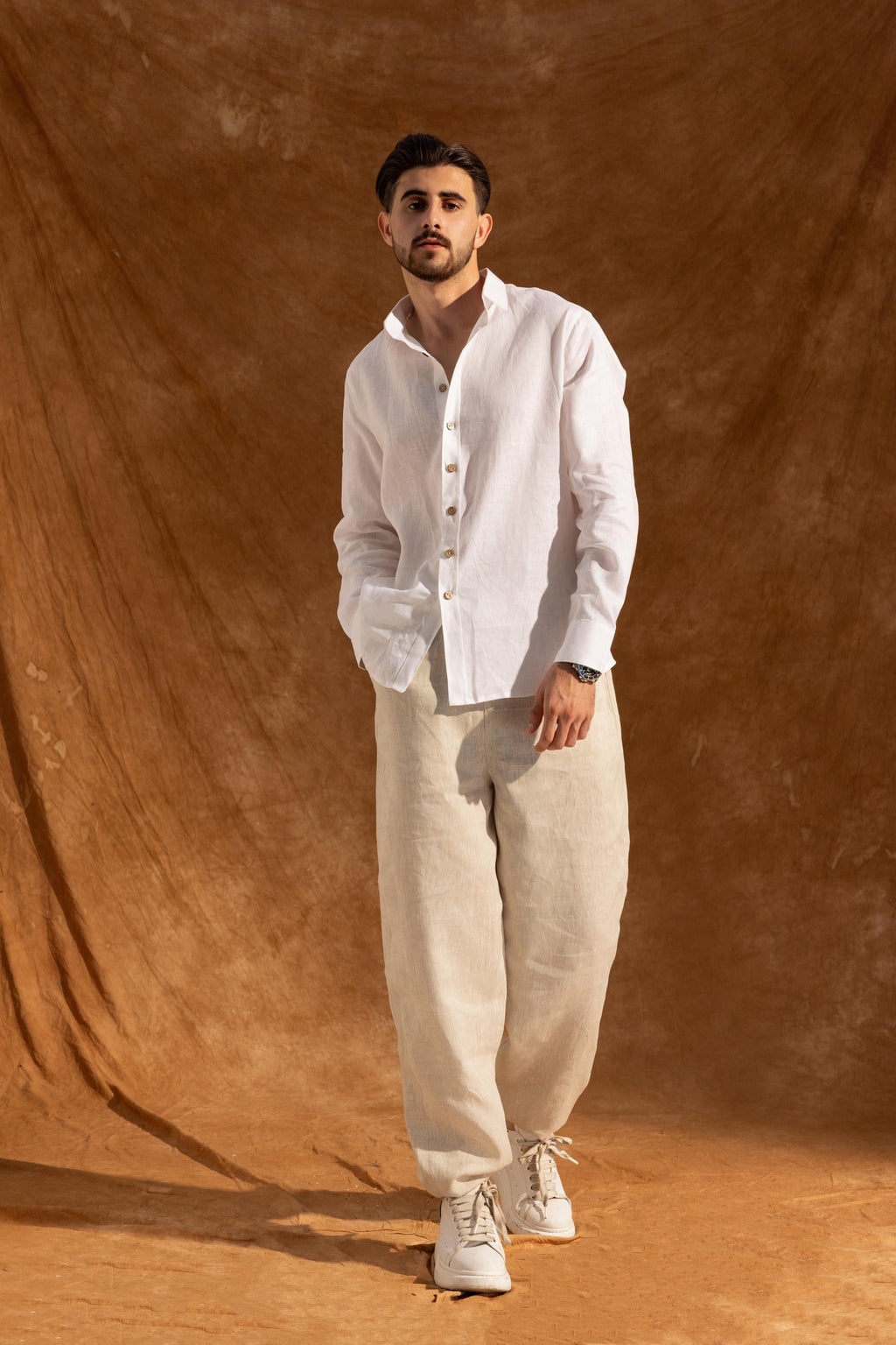 Reid White Linen Button-Down Shirt — view 5