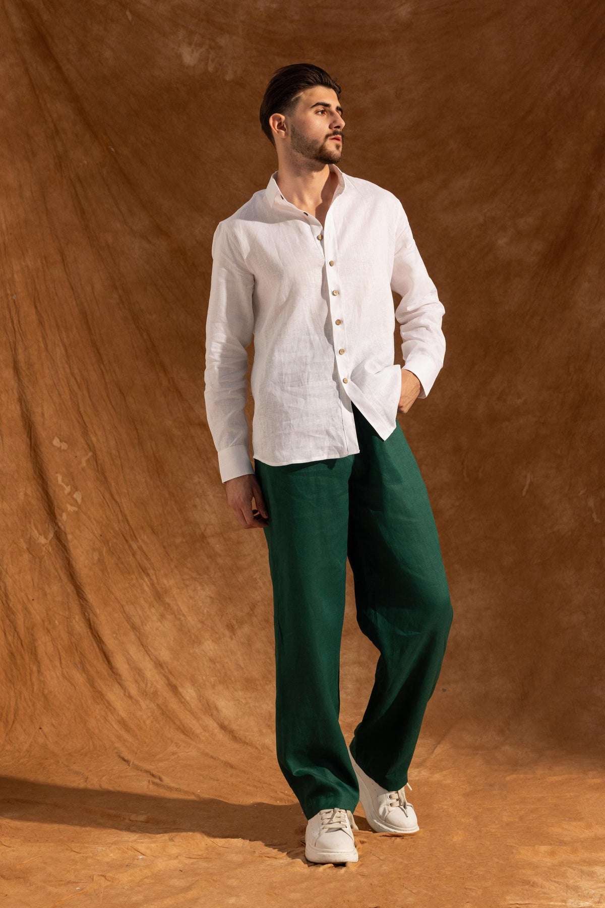 Reid White Linen Button-Down Shirt — view 6