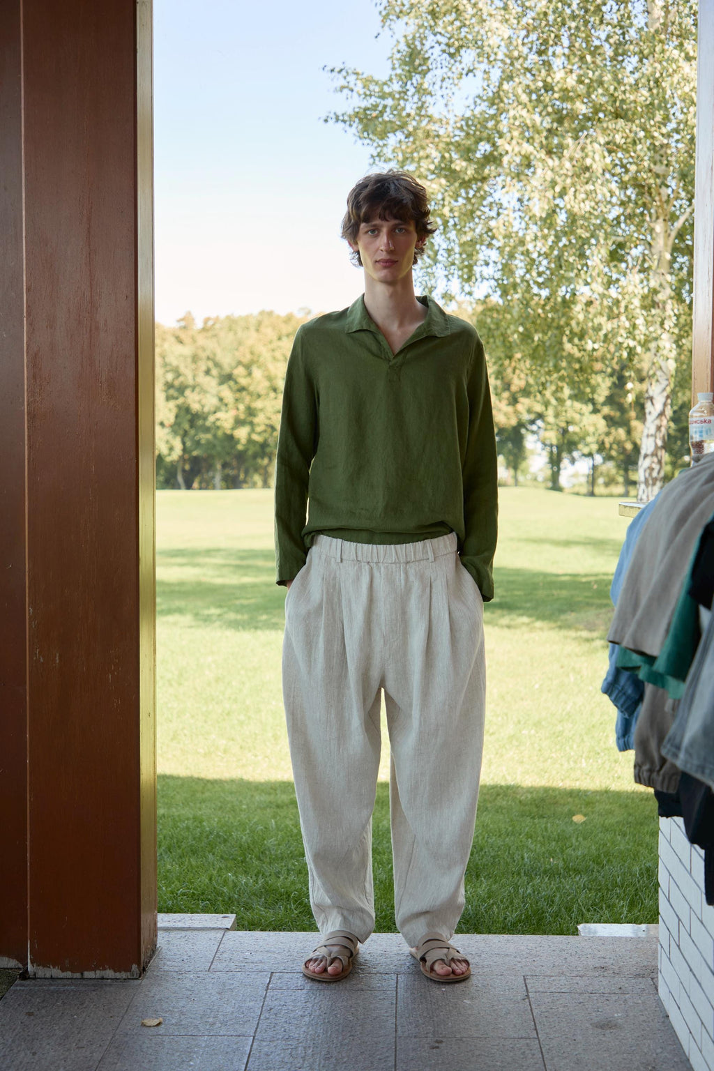 Theo Olive Linen Shirt — view 2