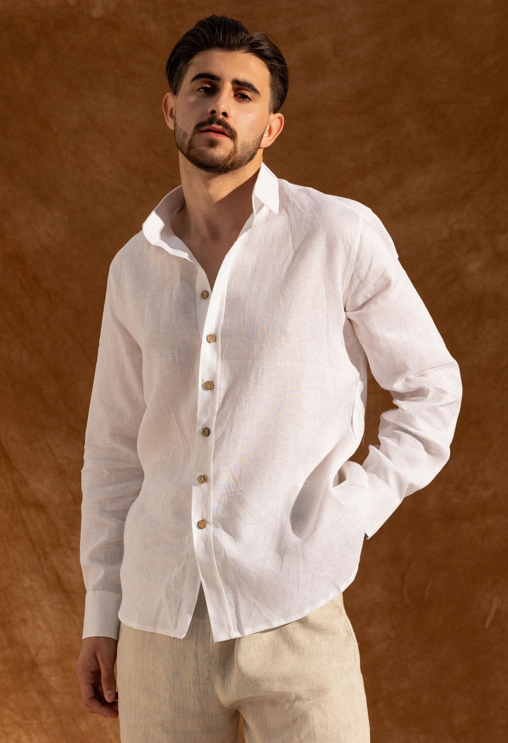 Reid White Linen Button-Down Shirt — Wakefield's