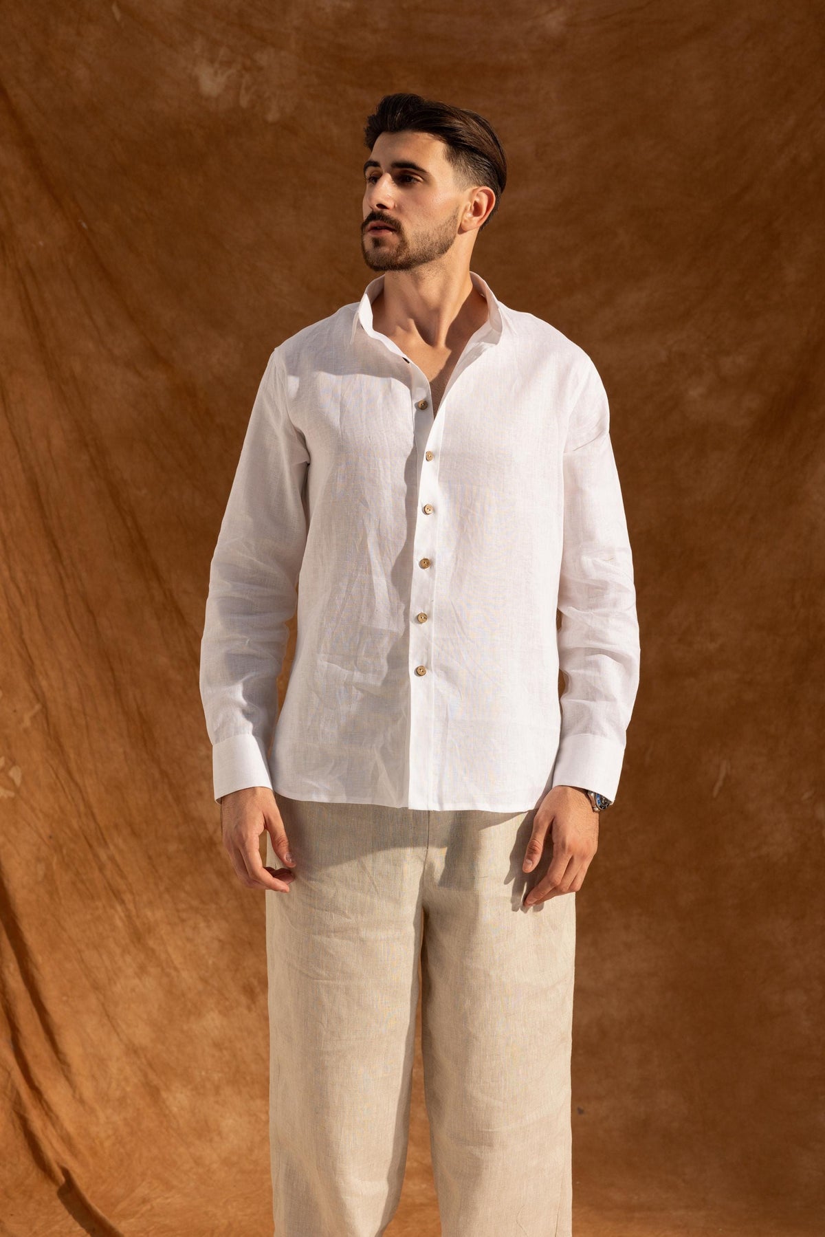 Reid White Linen Button-Down Shirt — view 2