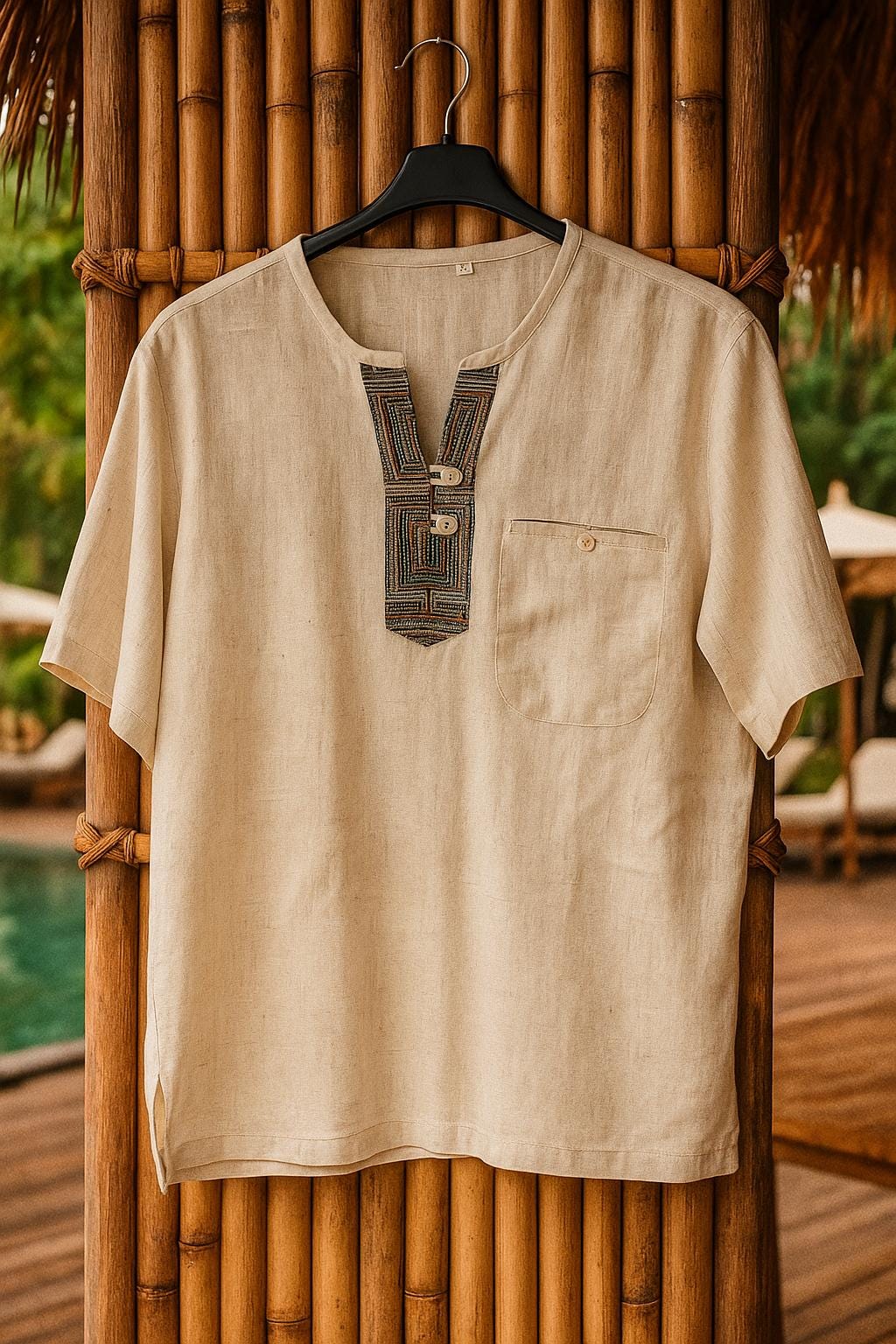 Sawyer Beige Linen Henley Shirt — Wakefield's