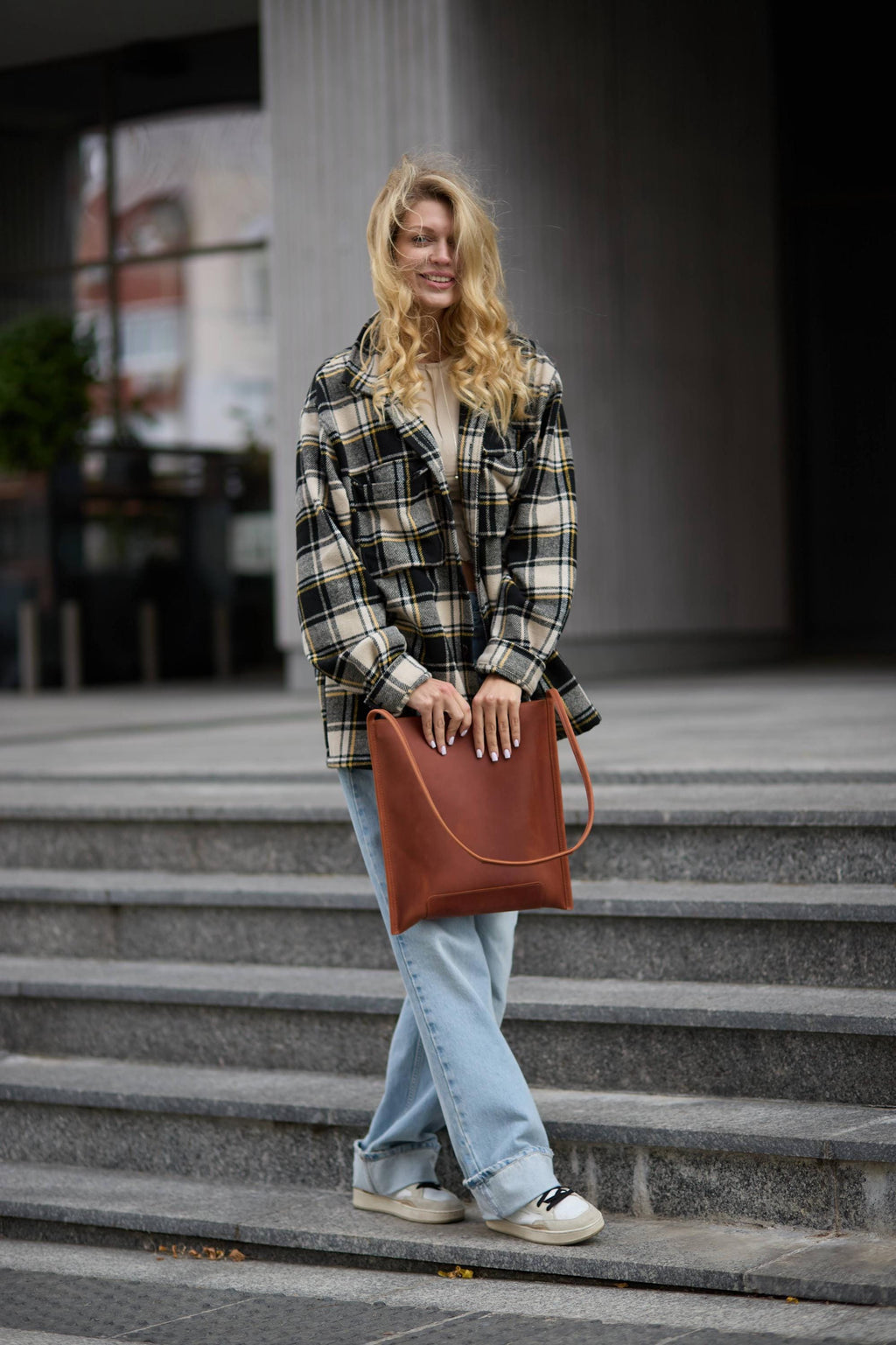 Dora Brown Leather Tote Bag — view 2