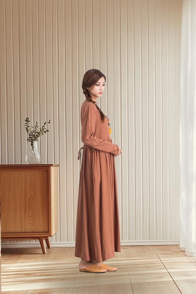 Inez Orange Linen Oversized Maxi Dress — view 5