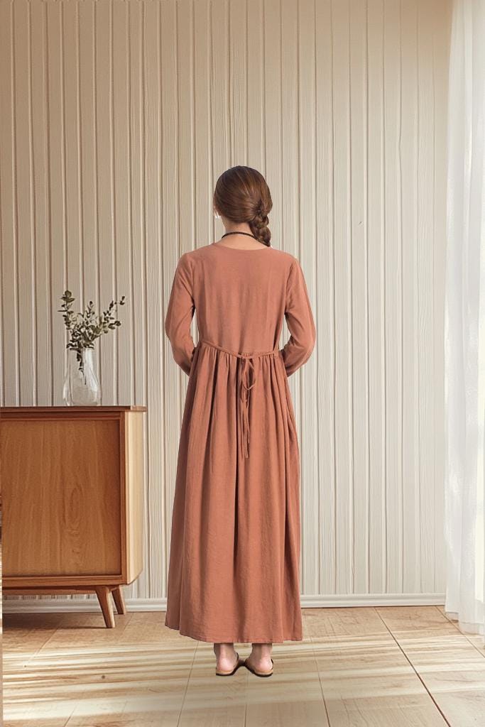 Inez Orange Linen Oversized Maxi Dress — view 4