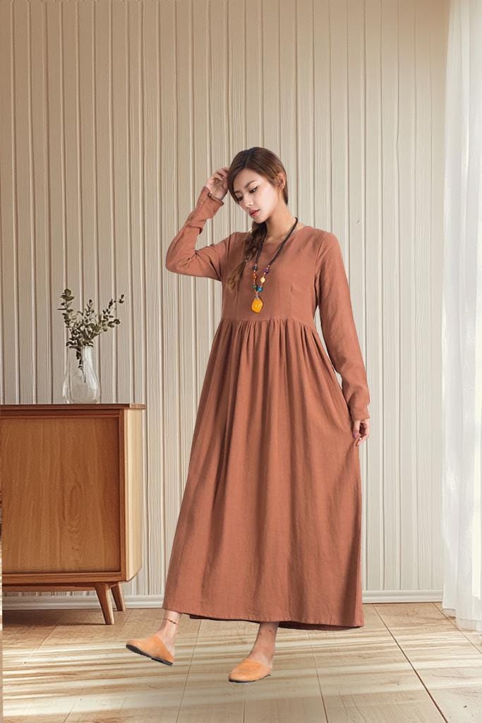 Inez Orange Linen Oversized Maxi Dress — view 2