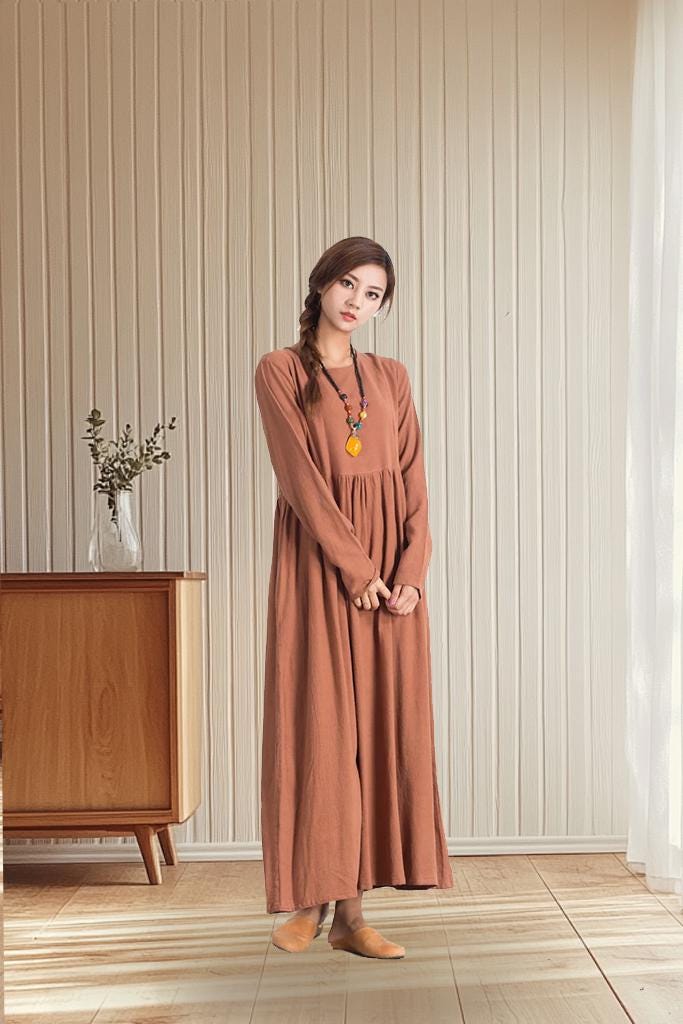 Inez Orange Linen Oversized Maxi Dress — view 3