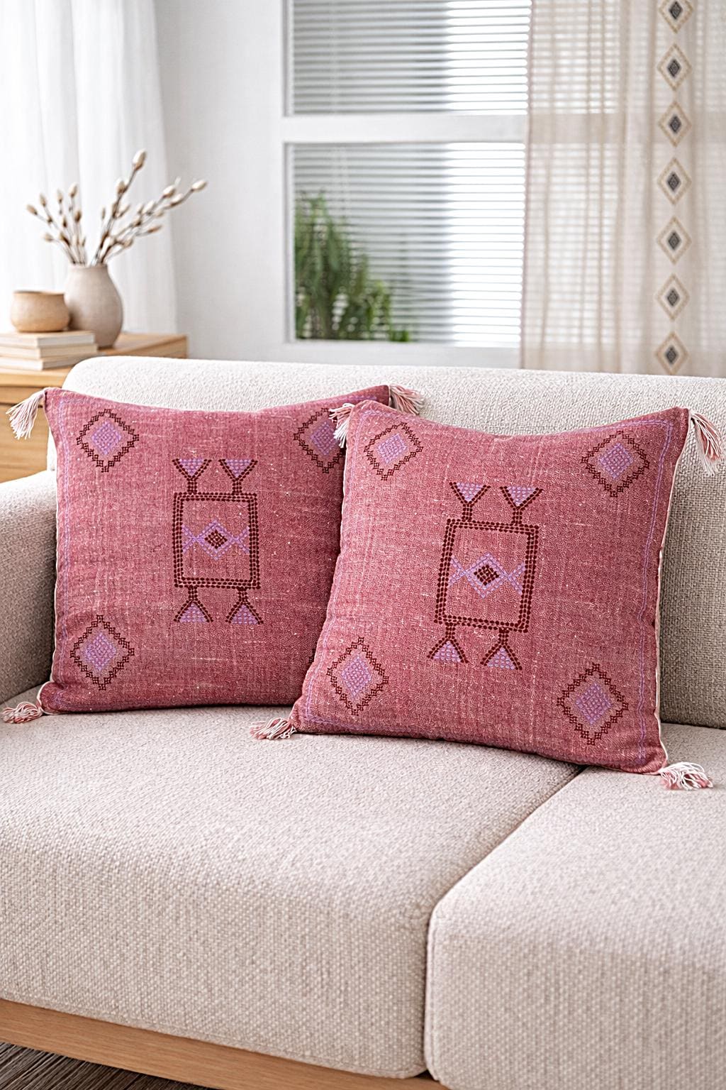 Laurel Pink Linen Embroidered Pillow Cover — Wakefield's