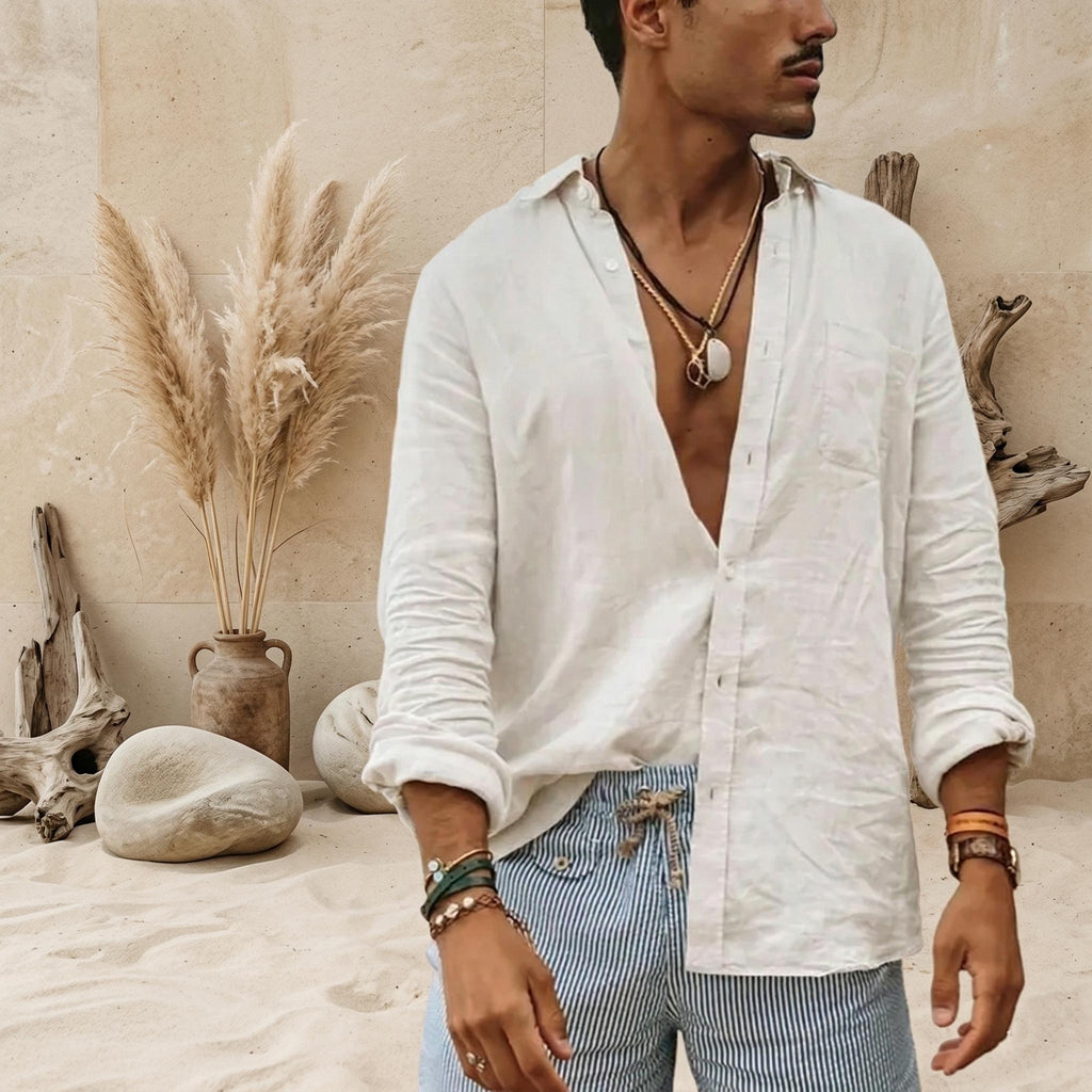 Ward Green Linen Button-Down Shirt — view 4