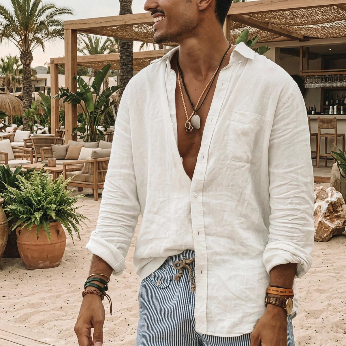 Ward Green Linen Button-Down Shirt — view 5