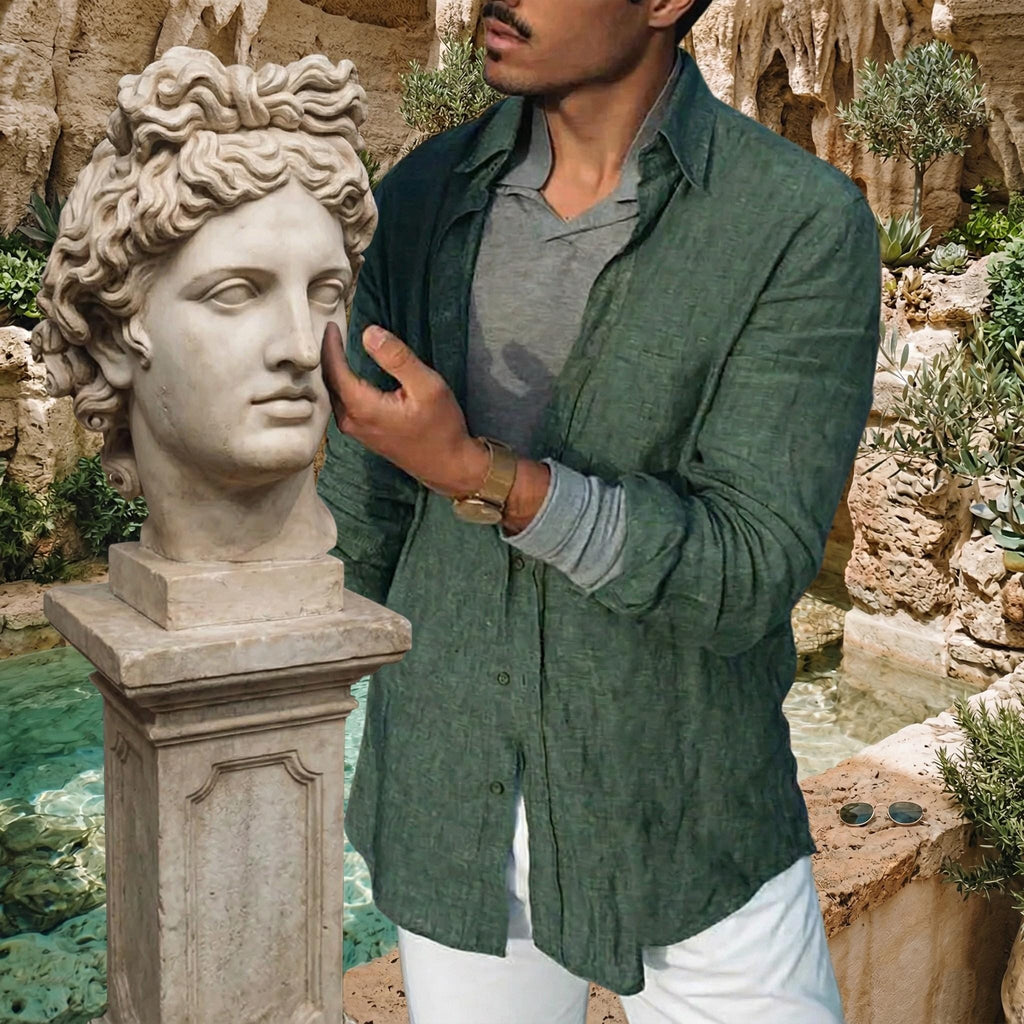 Ward Green Linen Button-Down Shirt — view 3