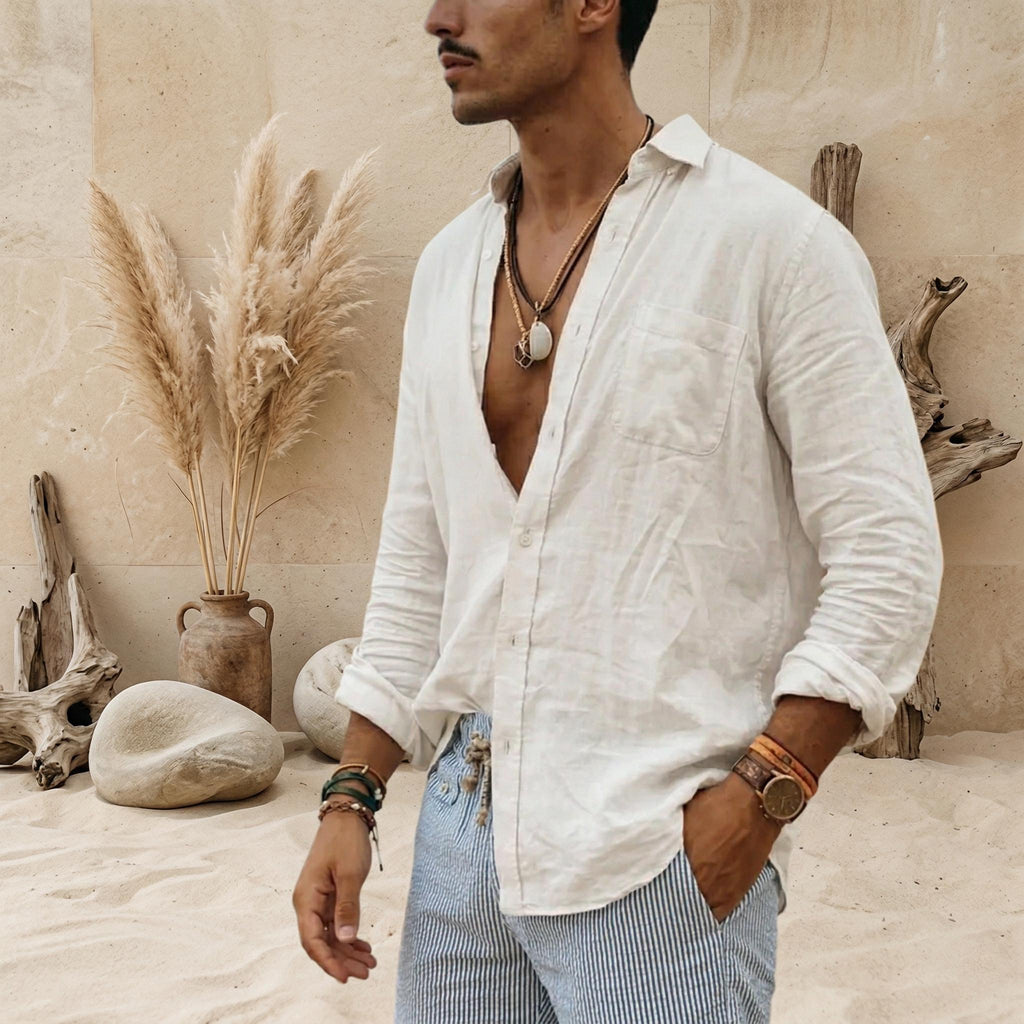 Ward Green Linen Button-Down Shirt — view 6