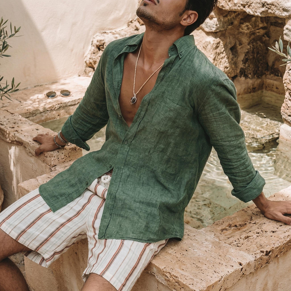 Ward Green Linen Button-Down Shirt — Wakefield's