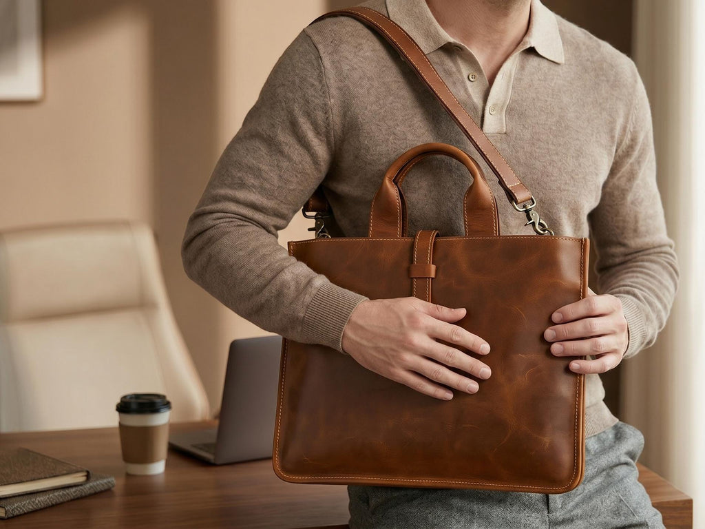 Yara Brown Leather Tote Bag — view 2