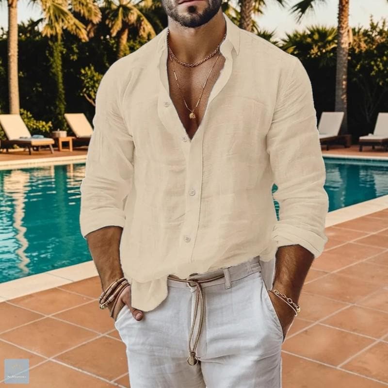 Otis White Linen Button-Down Shirt — view 3