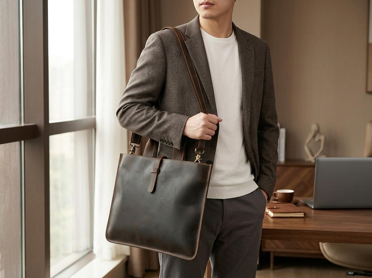 Yara Brown Leather Tote Bag — view 4