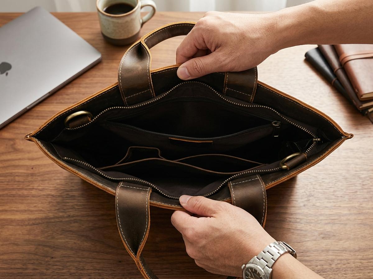 Yara Brown Leather Tote Bag — view 3