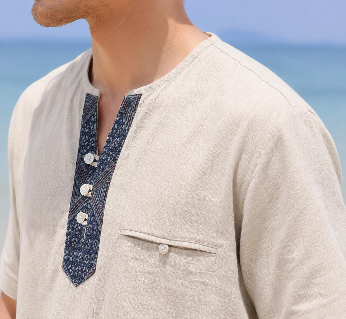 Sawyer Beige Linen Henley Shirt — view 5