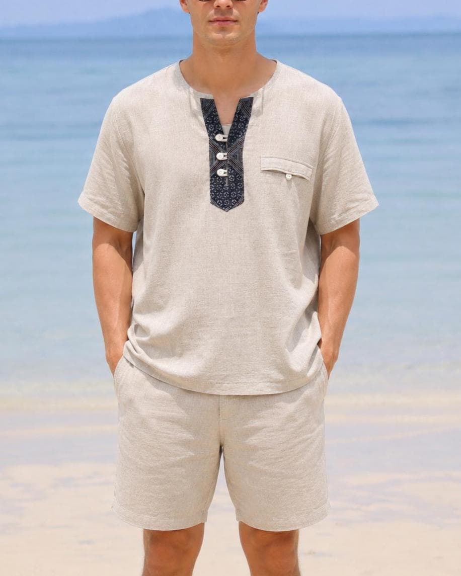 Sawyer Beige Linen Henley Shirt — view 2