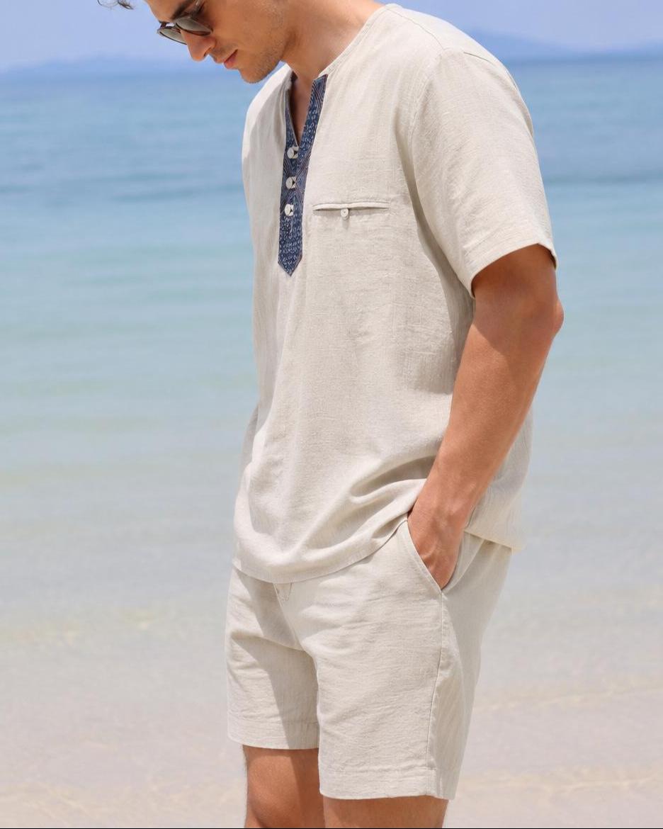 Sawyer Beige Linen Henley Shirt — view 3