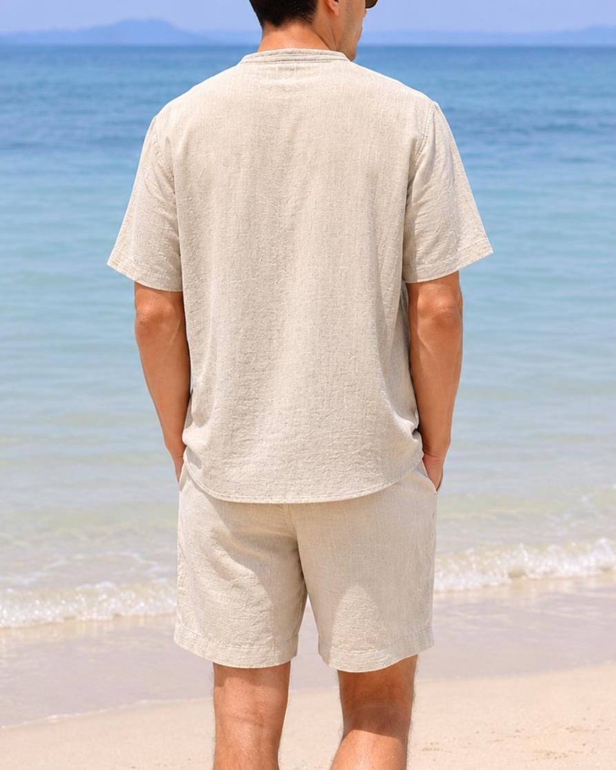 Sawyer Beige Linen Henley Shirt — view 4