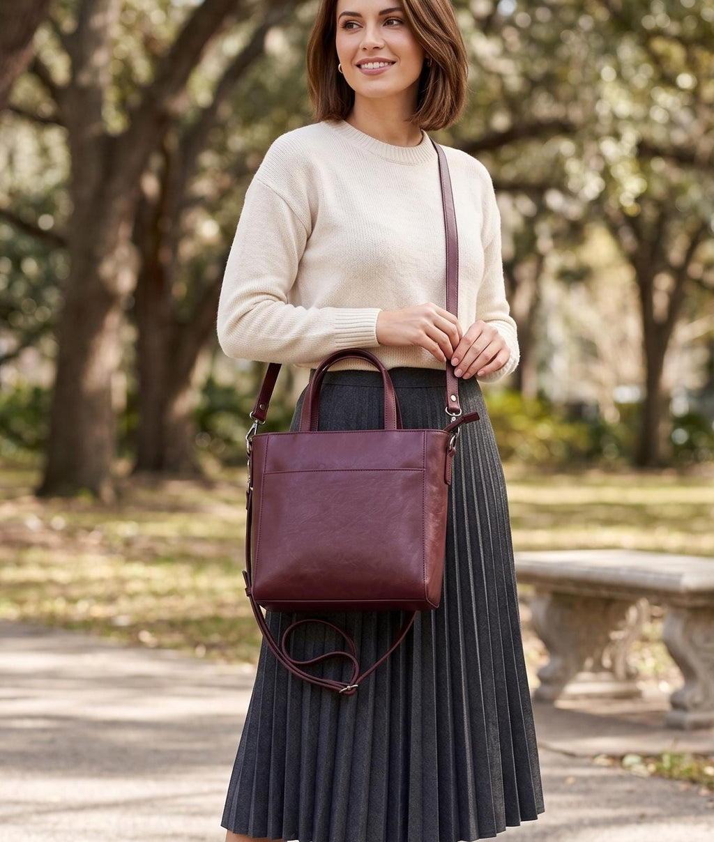 Viola Burgundy Leather Tote Bag — view 5