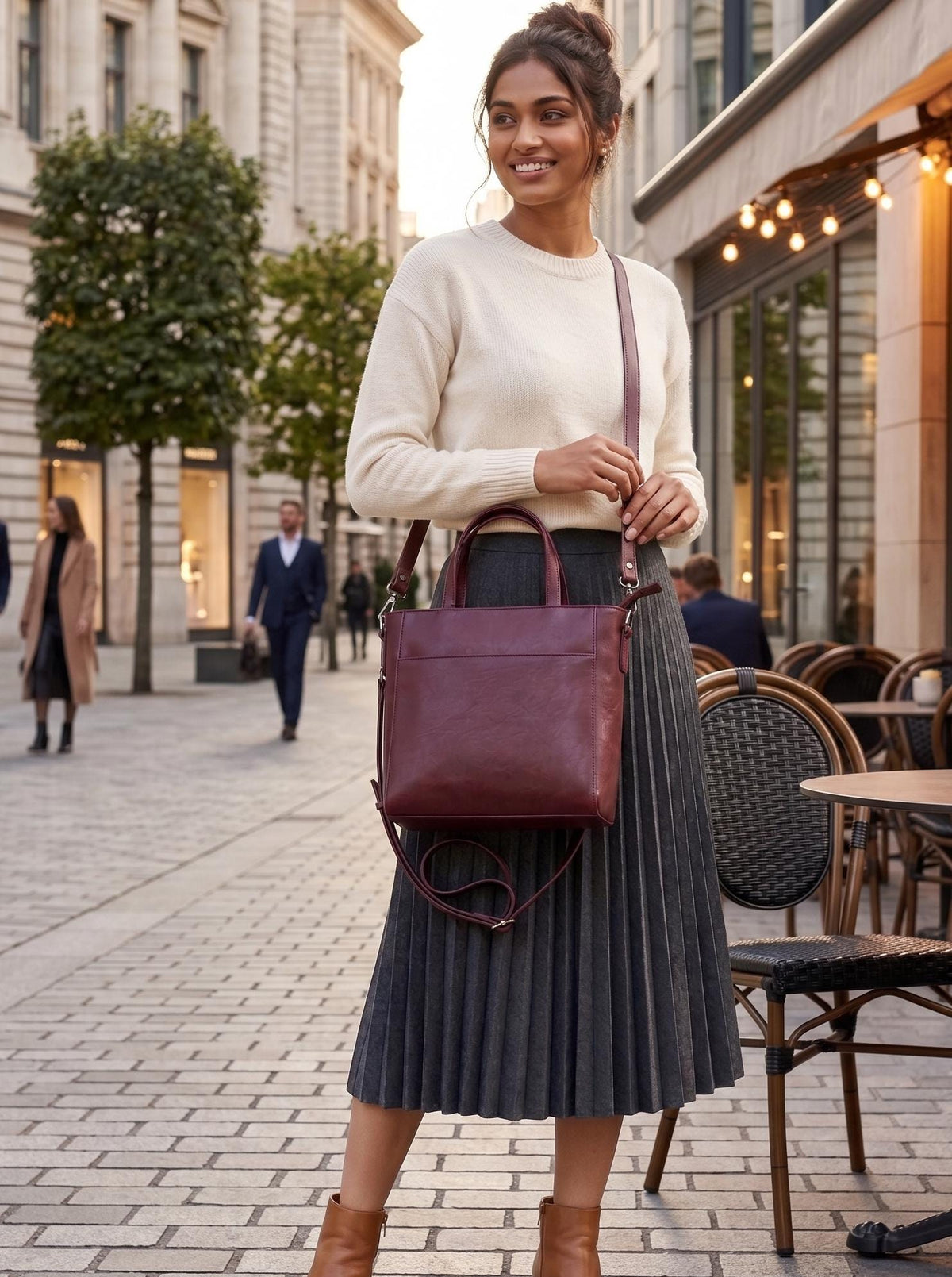 Viola Burgundy Leather Tote Bag — view 4