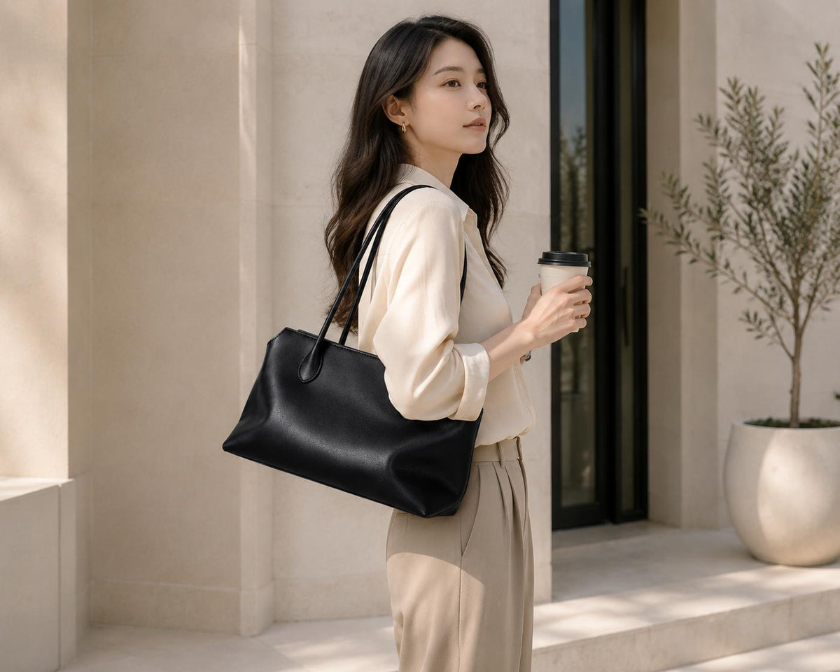 Ivy Beige Leather Tote Bag — view 5