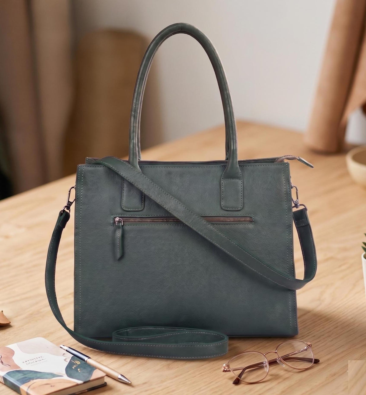 Zelda Green Leather Tote Bag — view 2