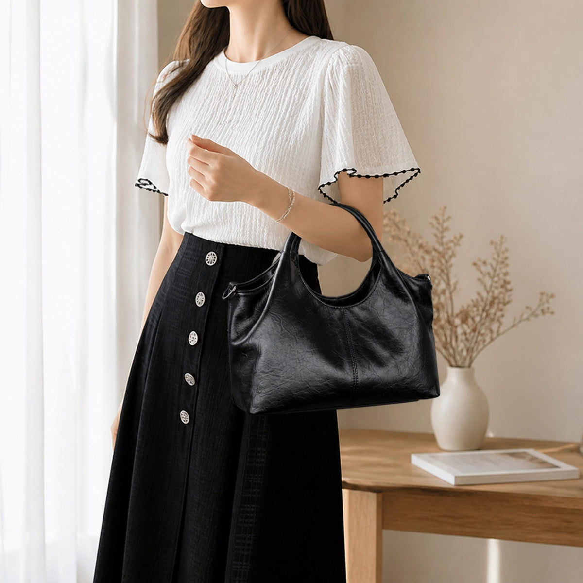 Esme Beige Vegan Leather Tote Bag — view 5