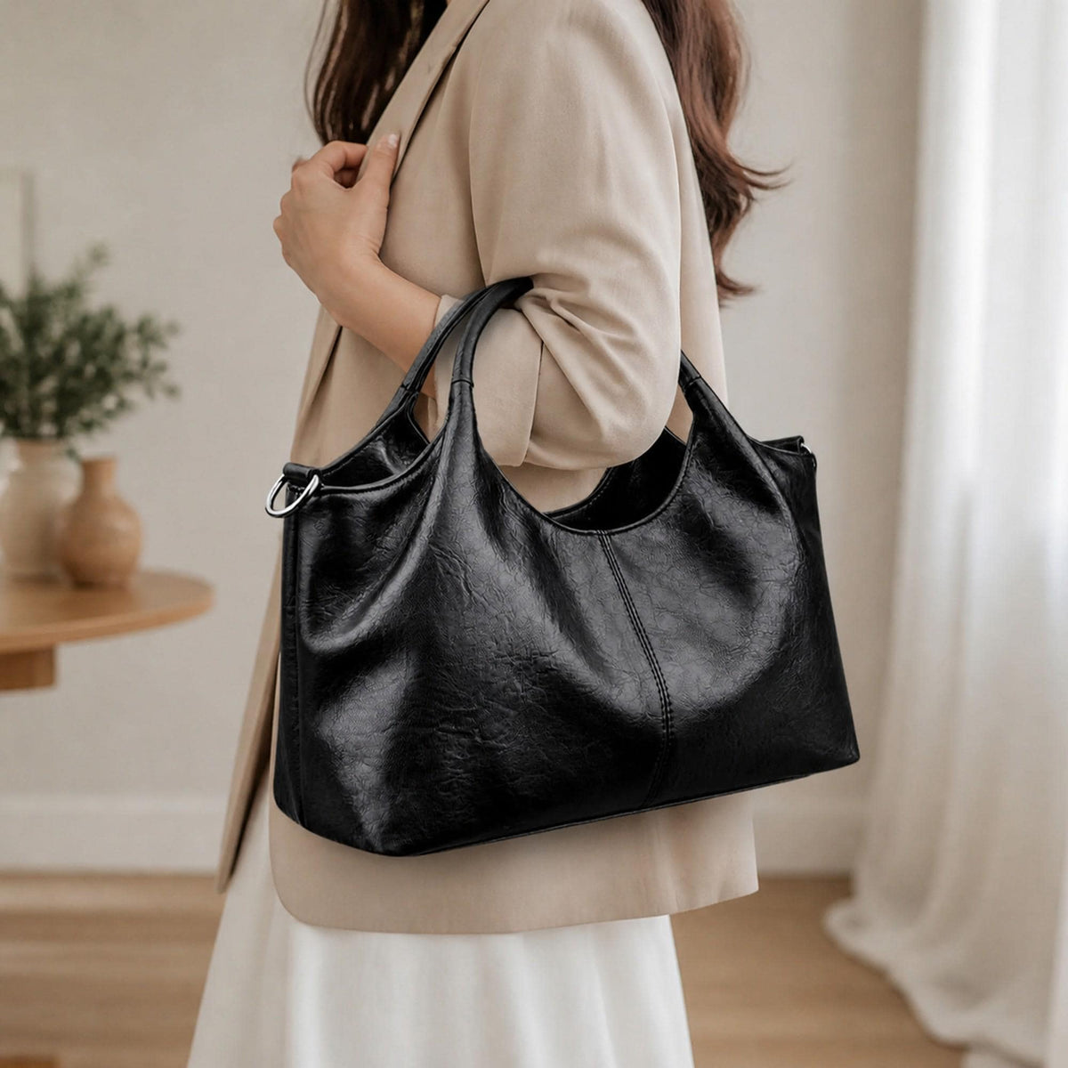 Esme Beige Vegan Leather Tote Bag — view 4