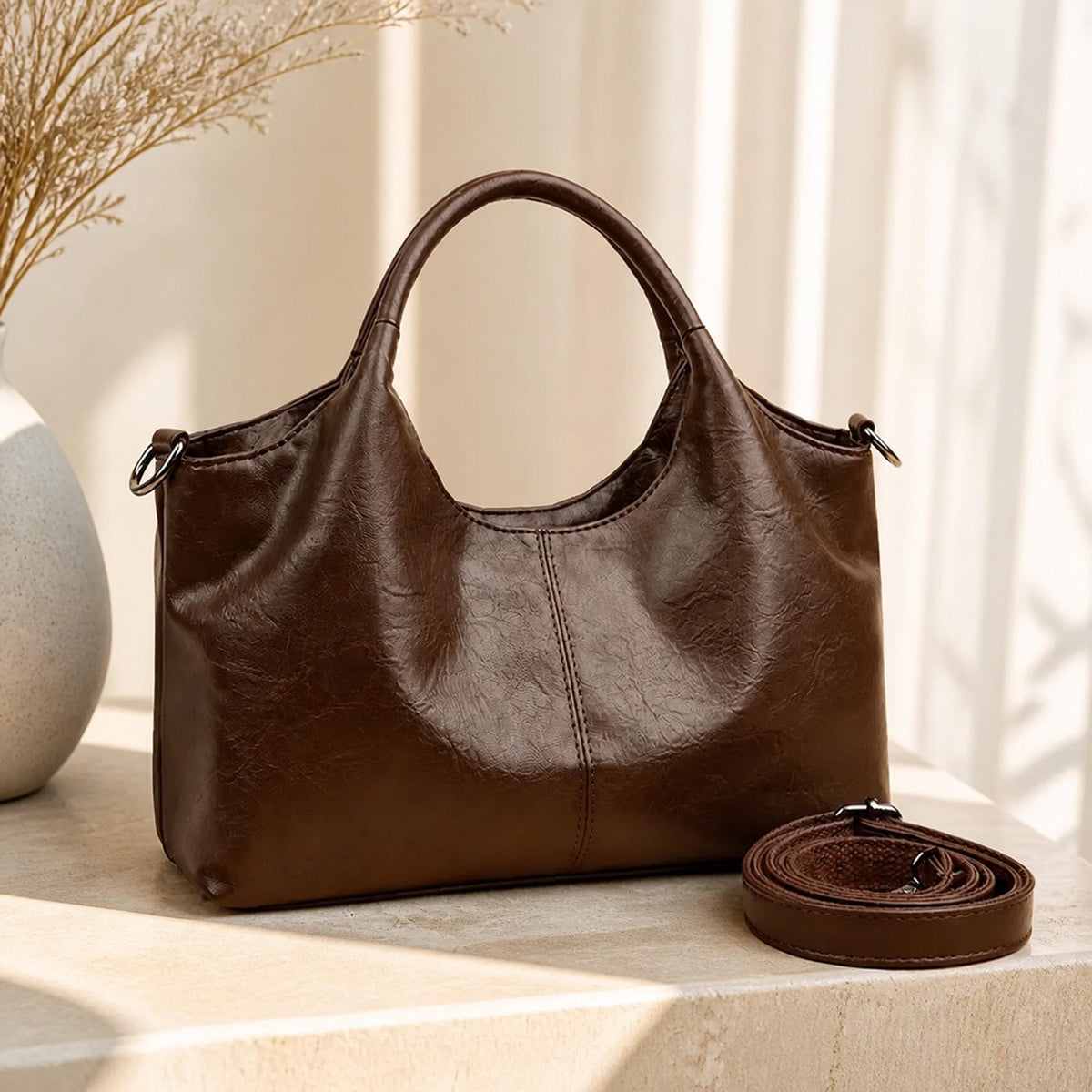 Esme Beige Vegan Leather Tote Bag — view 3